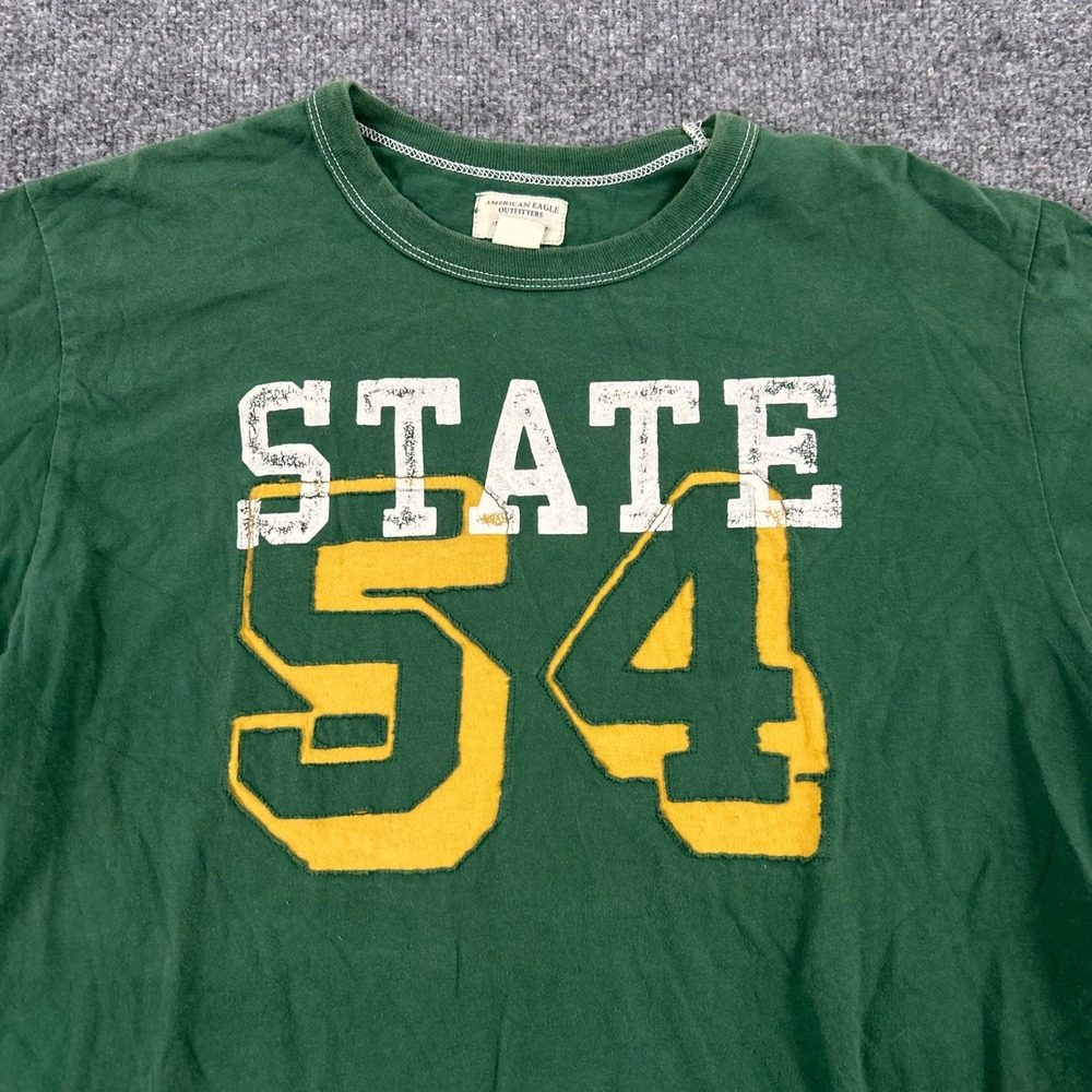 American Eagle T-Shirt Mens Size L Green Distressed State 54 Graphic Crewneck